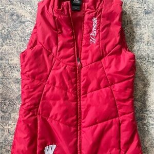 Red Quilted Vest with Striped Detail